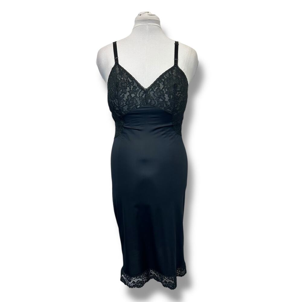 Vintage 60s Formfit Rogers Black Lace Full Slip Dress Lingerie Size 36 Average